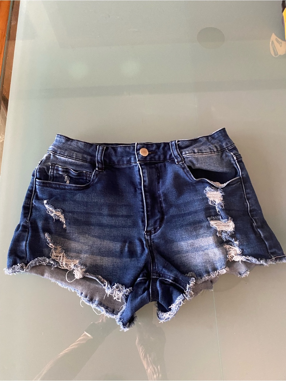 Distressed Dark Blue Denim Women's Shorts